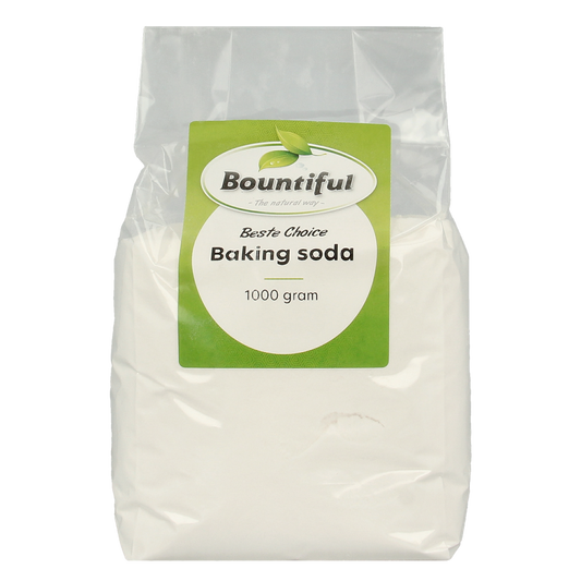 Bountiful baking soda 1kg bag from Bakmixen en Melen, white powder in a sealed package.