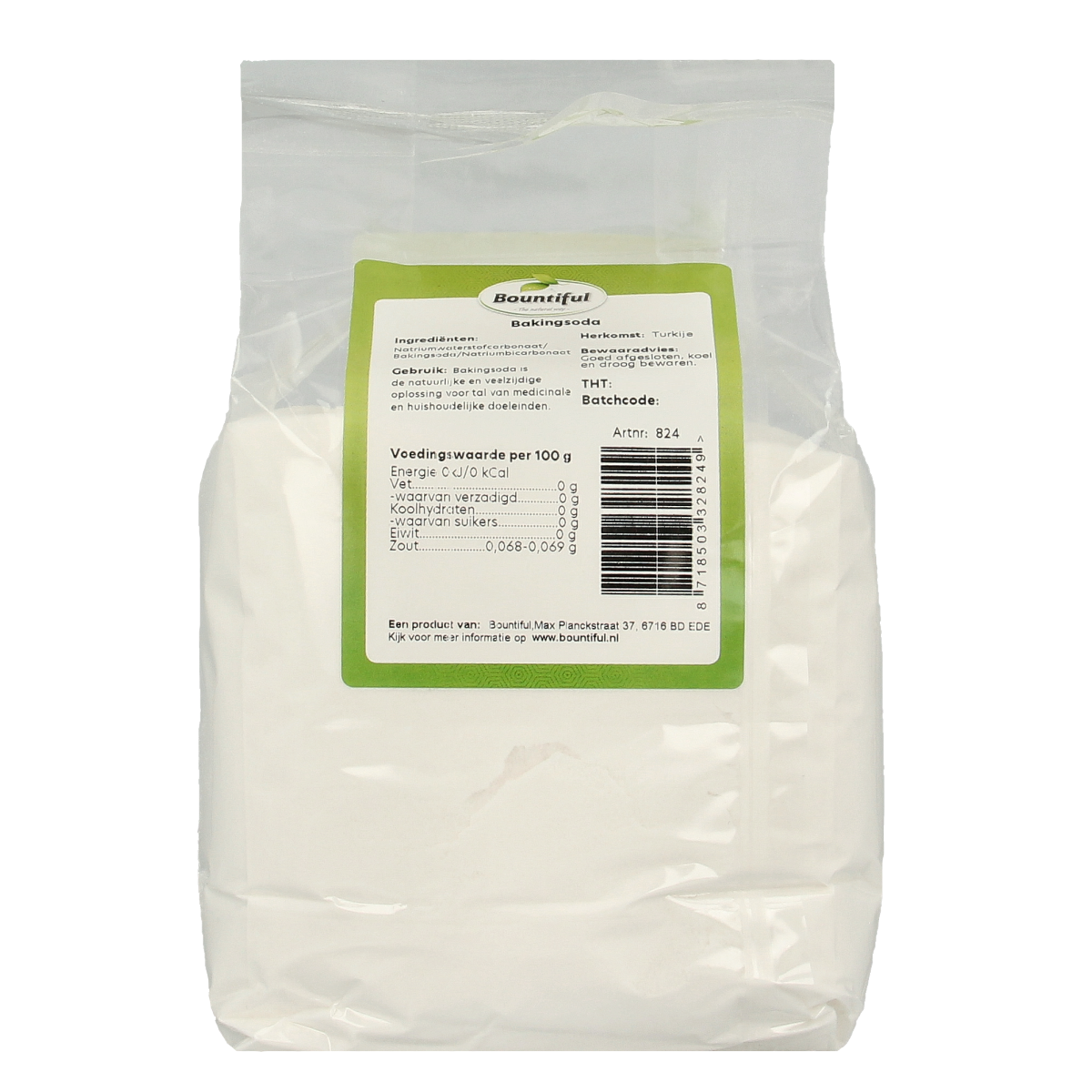 Bountiful baking soda 1kg in a white plastic bag, used for baking and cooking, from the Bountiful baking and flour mix collection.