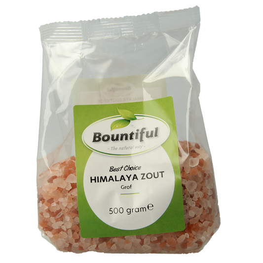 Bountiful Himalaya zout grof, 500g, natural pink coarse salt for cooking and seasoning.
