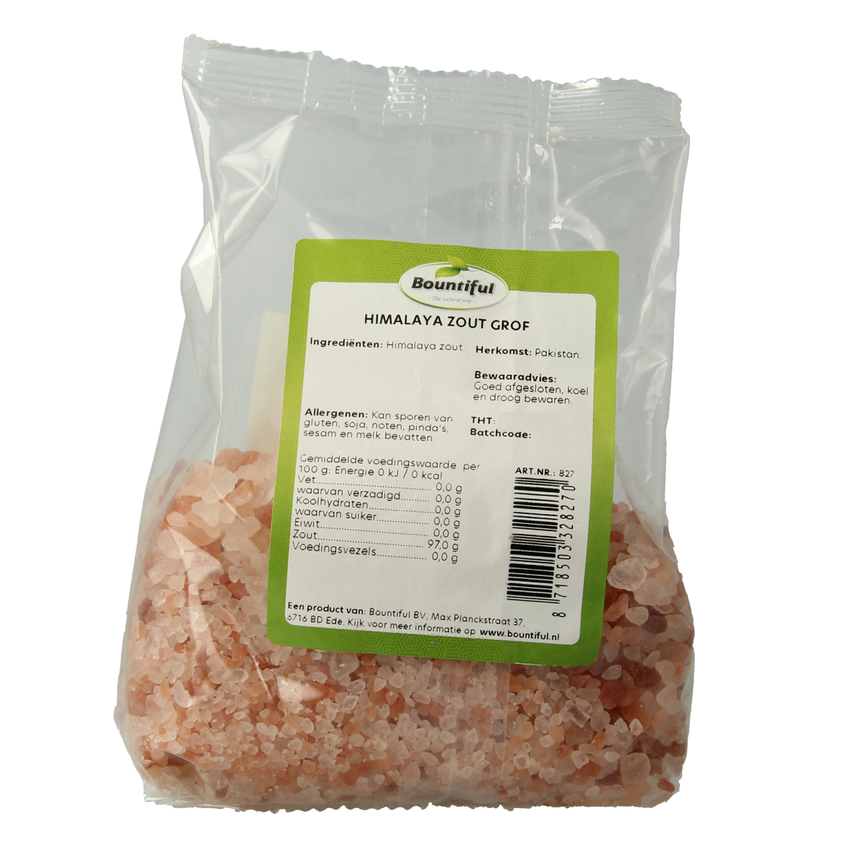 Bountiful Himalaya zout grof, 500 gram, natural pink salt crystals for cooking and seasoning in kitchen.