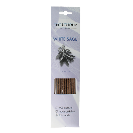 White Sage incense sticks by Jiri & Friends, set of 15, with natural sage aroma and simple packaging.