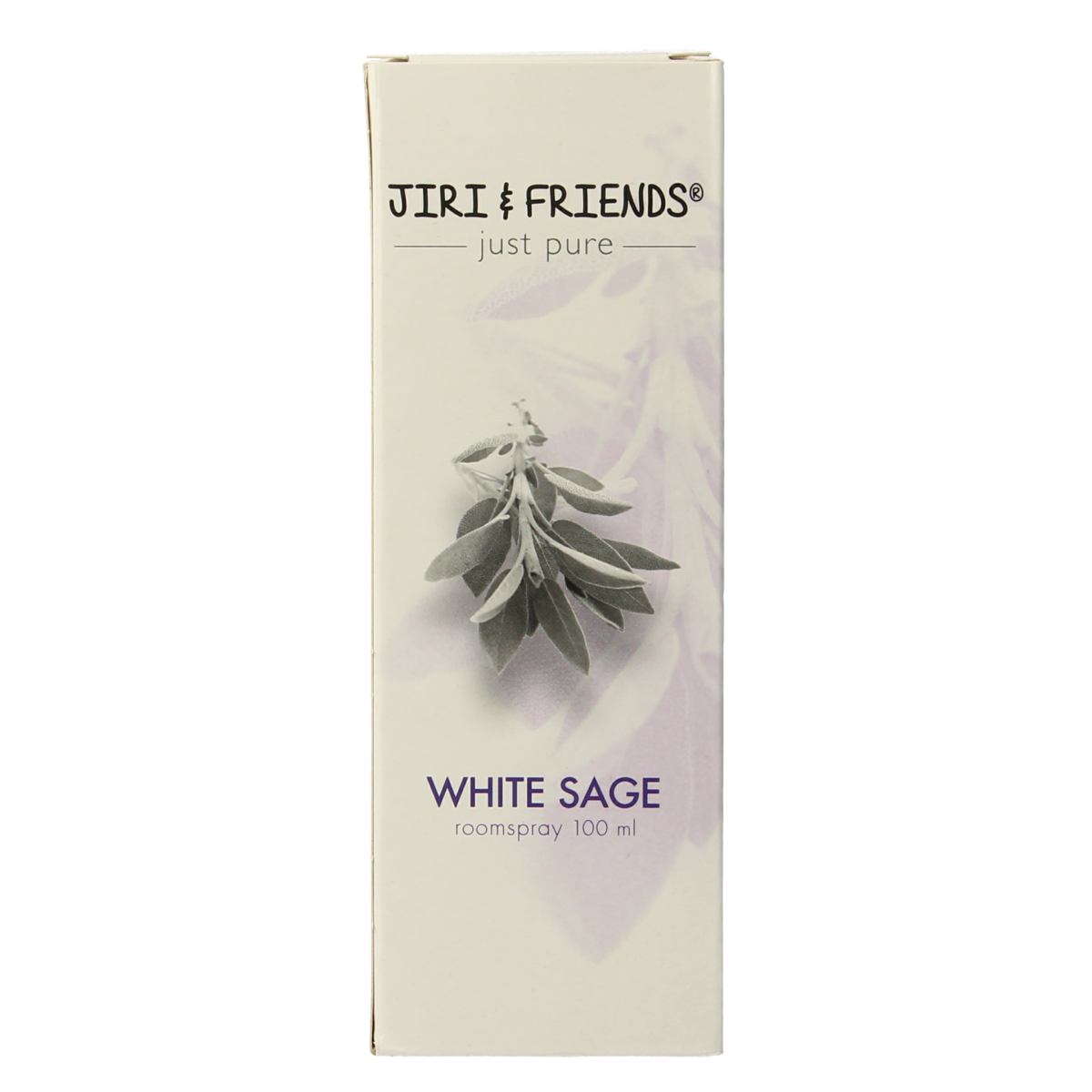 Jiri & Friends Huisparfum aromatherapy spray with white sage, 100ml, in a clear spray bottle showing white sage leaves.