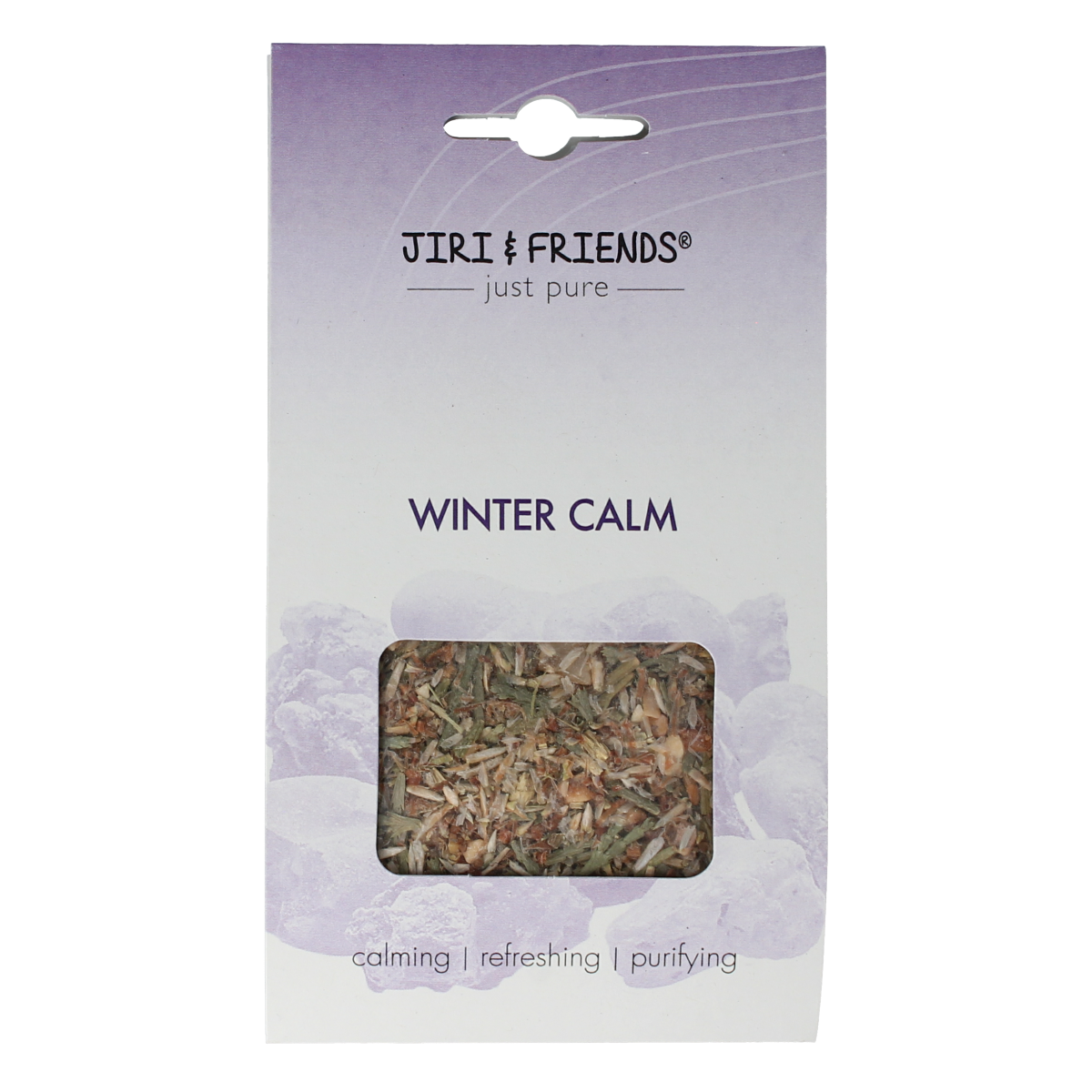 Jiri & Friends Harswierook winter calm incense sticks, 30 grams, with natural wooden sticks and calming aroma in a box.