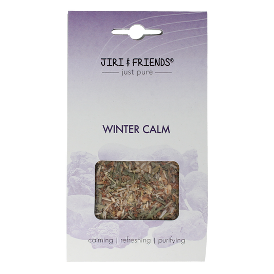 Jiri & Friends Harswierook winter calm incense sticks, 30 grams, with natural wooden sticks and calming aroma in a box.