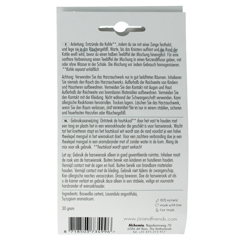 Jiri & Friends Harswierook Wierook incense sticks in 30g package, natural aromatic sticks for relaxing ambiance.