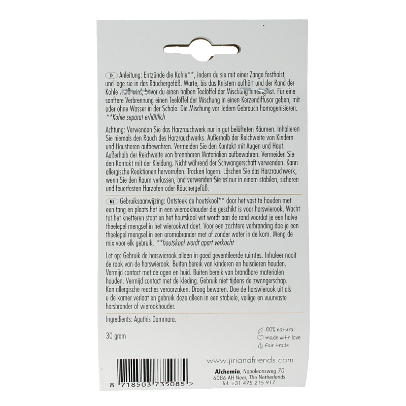 Jiri & Friends Harswierook copal incense stick bundle, 30 grams, natural aromatic incense for spiritual or decorative use.