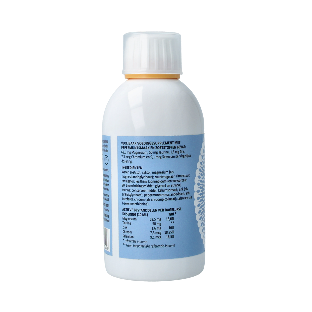 Curesupport Liposomal Magnesium supplement bottle, 250ml, showing the product label with mineral content and brand name.