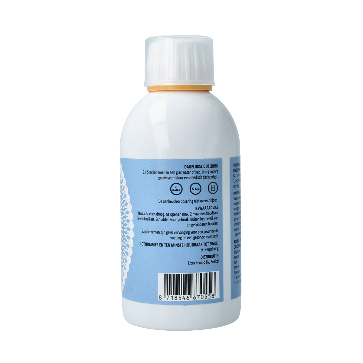 Curesupport Liposomal Magnesium supplement bottle, 250ml, mineralen enkel product with label showing magnesium content and branding.