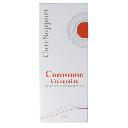 Curesupport liposomal curcumin supplement bottle with 250ml label, showcasing the product's packaging and branding.