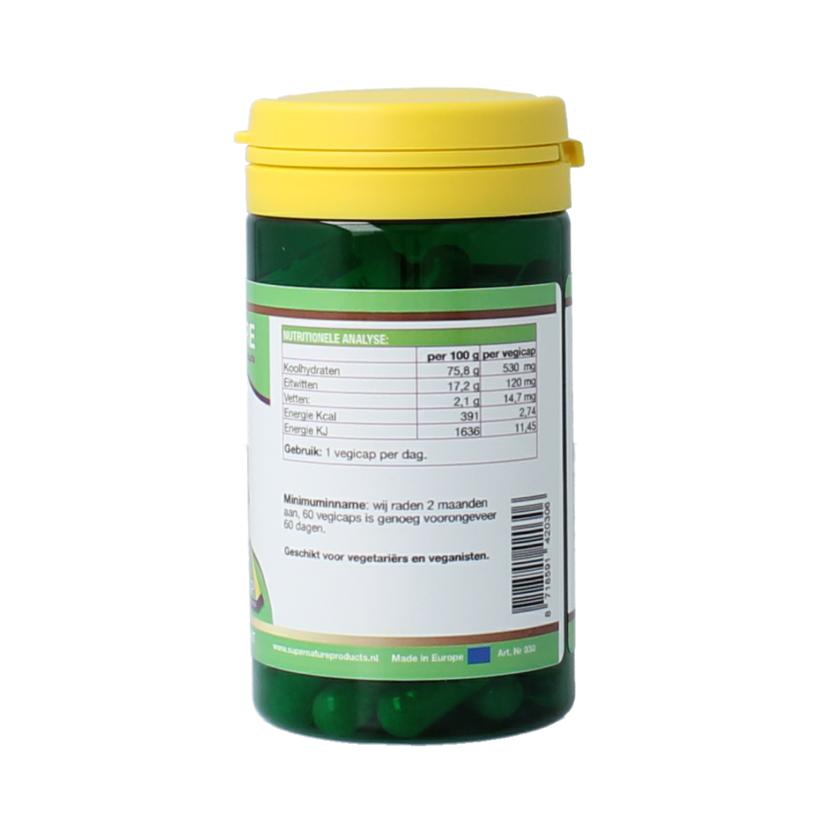 SNP Bosbes 2000 mg vegetarian capsules, herbal supplement in clear bottle, featuring blue berries on the label.