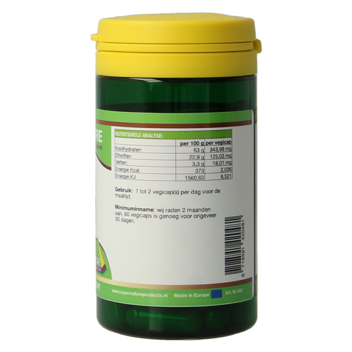 SNP Gember 400 mg vegetarian capsules, herbal supplement in a bottle with capsules visible inside.