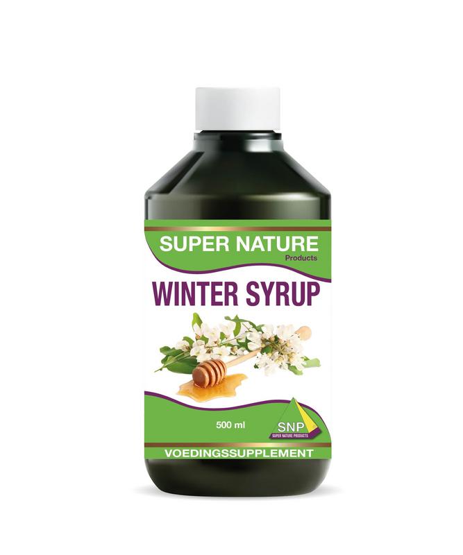 SNP Winter syrup bottle, 500ml, herbal supplement for immune support, with a label showing natural ingredients and branding.