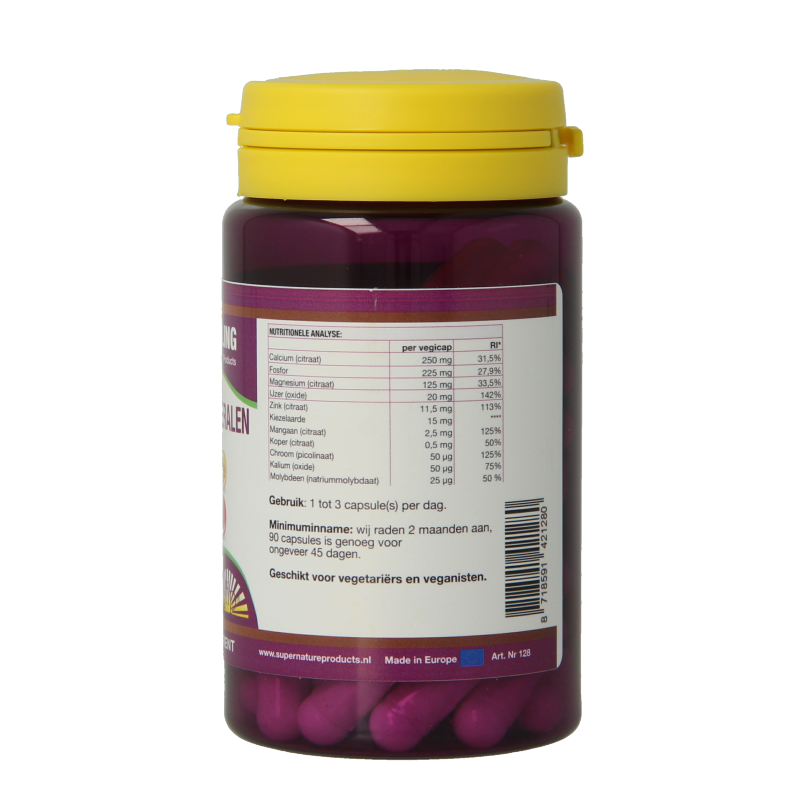 NHP Super Multi Mineralen 650mg puur vegetarian capsules, showing 60 mineral supplement capsules in the image.