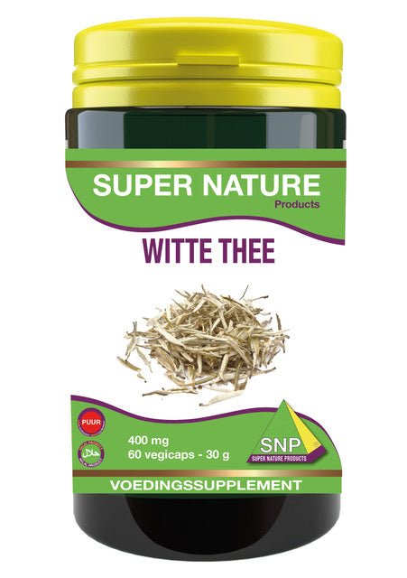 SNP Witte thee 400mg puur herbal capsules in a bottle, vegetarian supplement for natural health support.