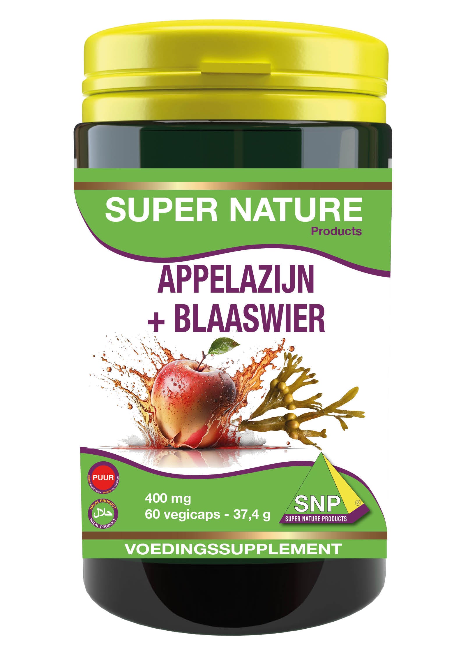 SNP Appelazijn Blaaswier capsules with 400 mg bladderwrack and 100 mcg iodine, vegetarian herbal supplement in a bottle