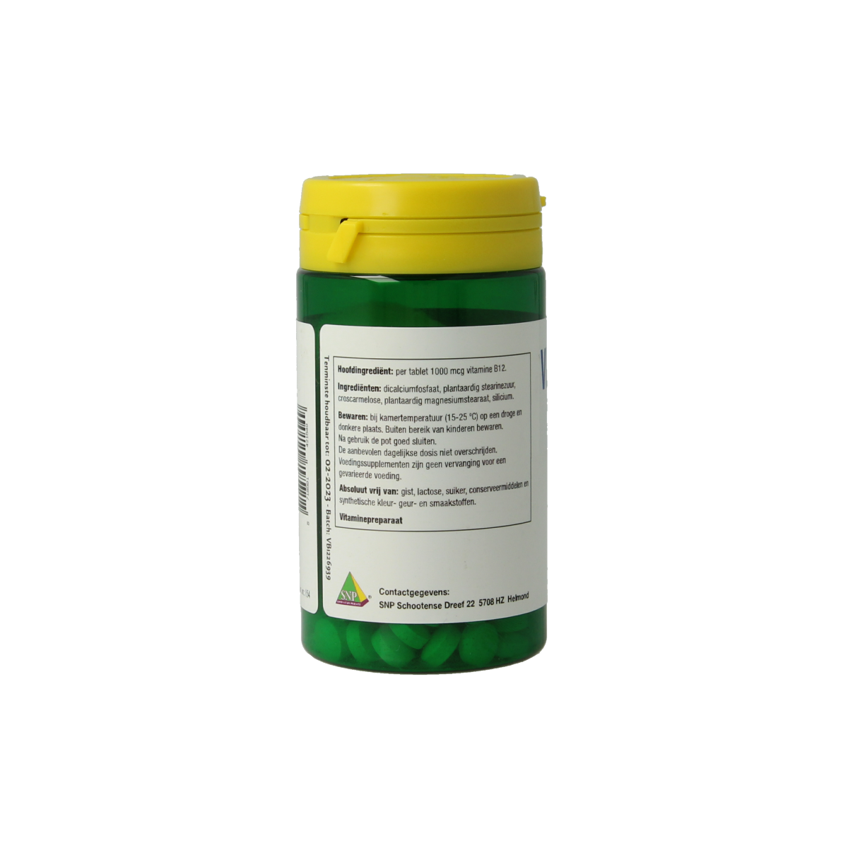 SNP Vitamin B12 1000 mcg supplement in a blister pack with 50 tablets, natural dietary vitamin for energy support.