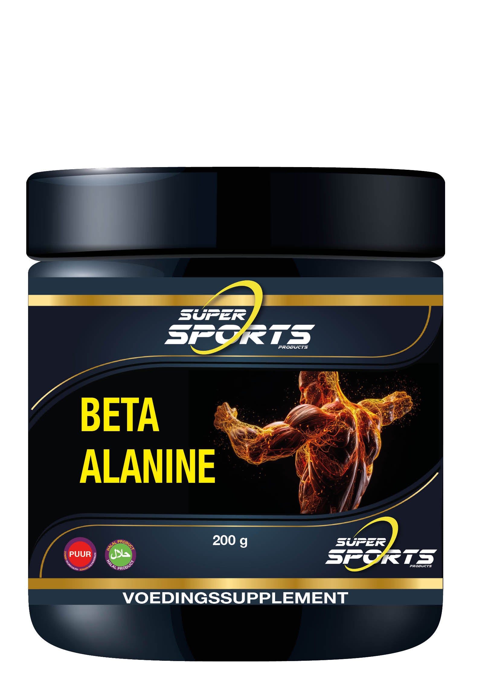 SNP Beta Alanine Pure amino acid supplement in 200g container, showing the product label and packaging.