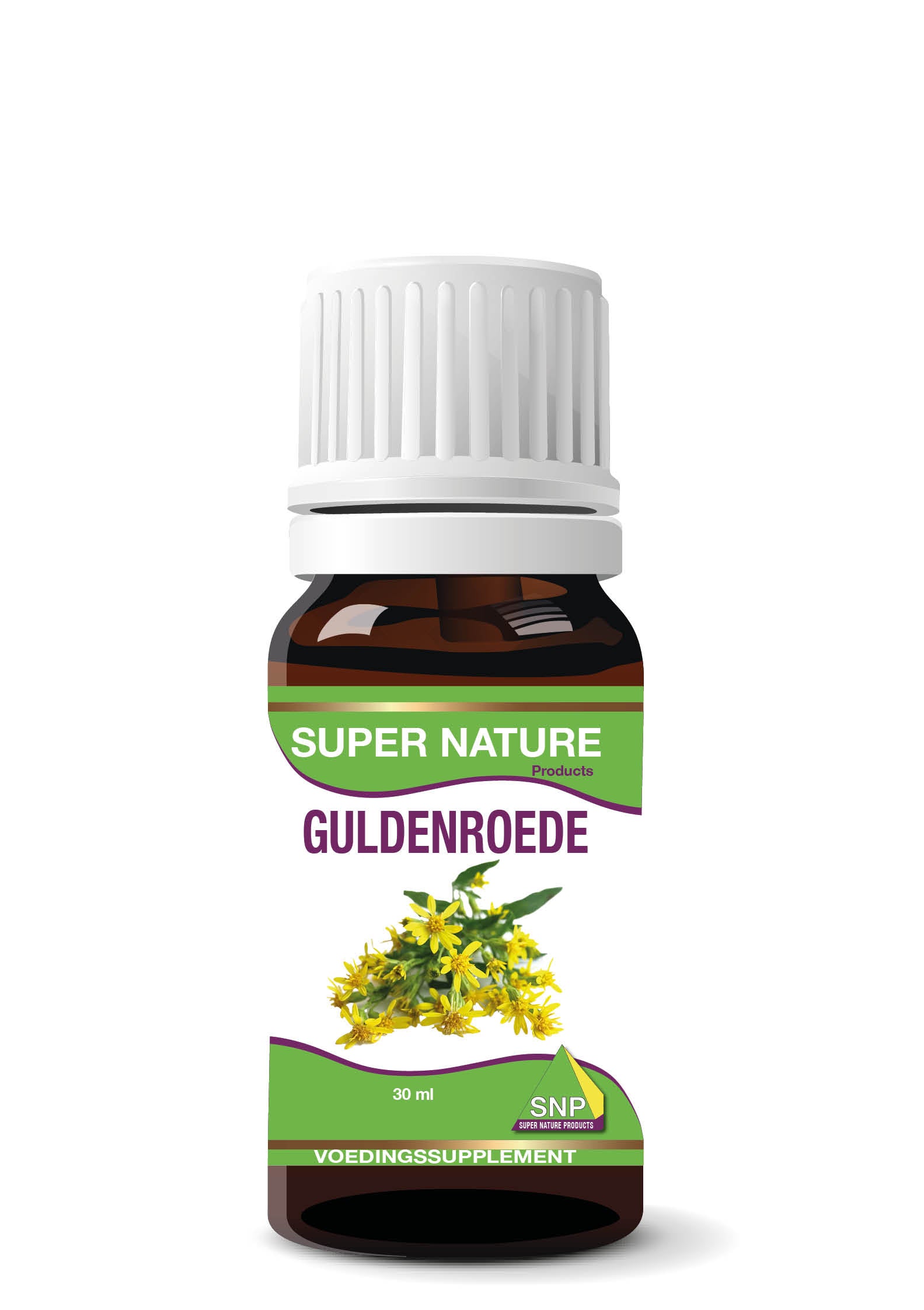 SNP Guldenroede herbal supplement in 30ml bottle, natural herbal preparation from SNP brand, with the product label visible.