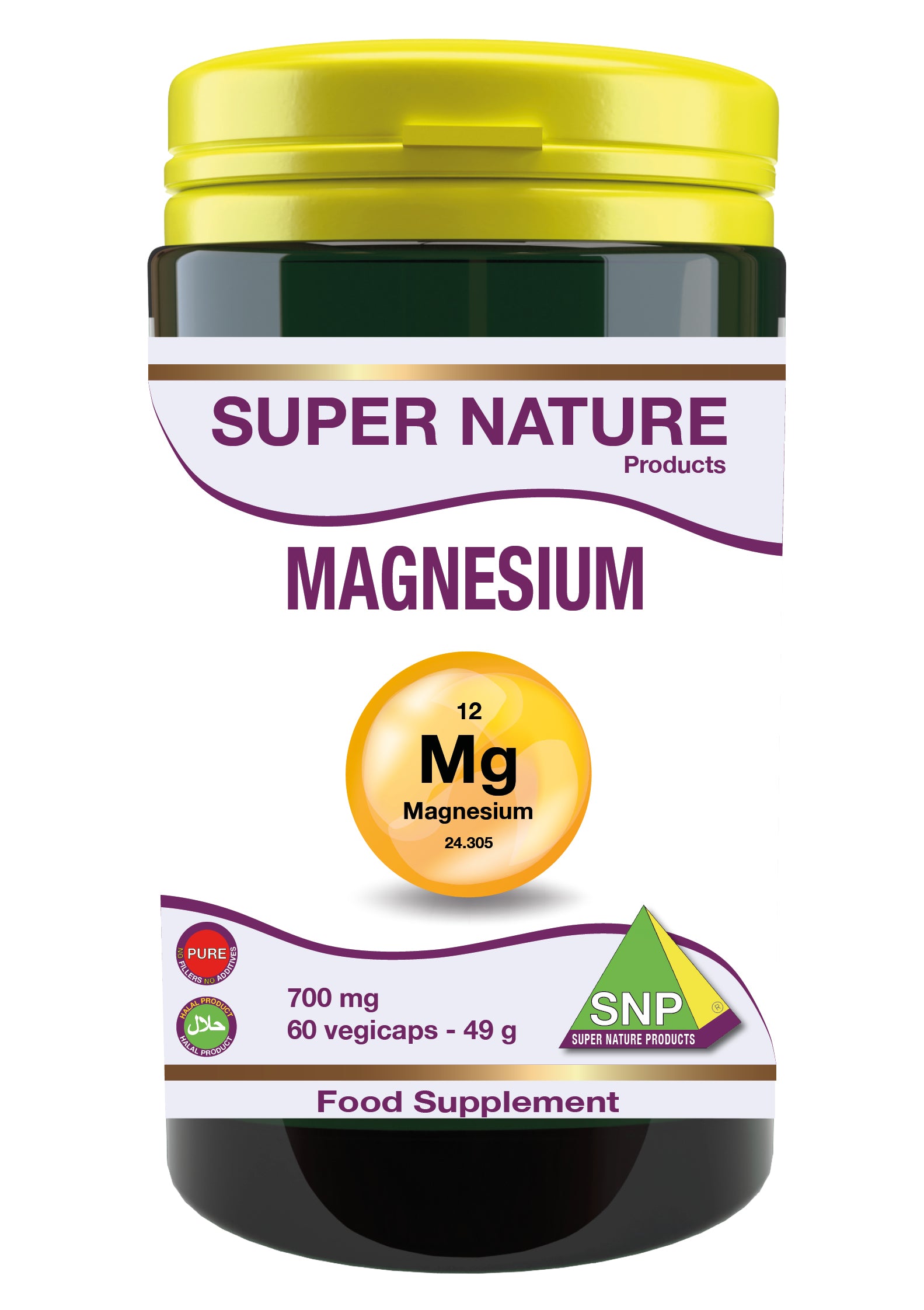 SNP Magnesium 700mg pure mineral supplement capsules, 60 capsules, shown in the image.