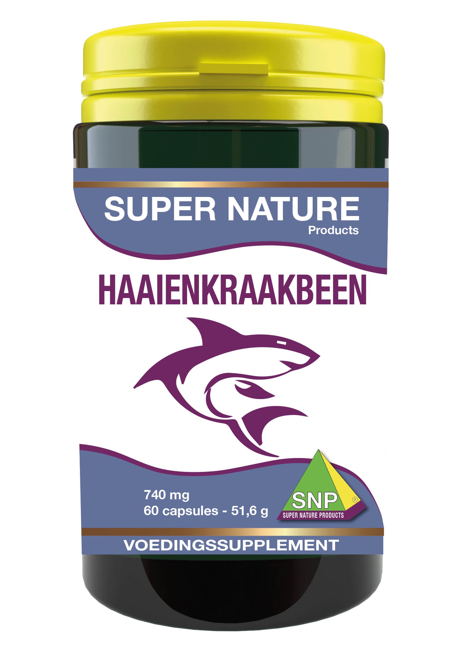 SNP Haaienkraakbeen 740 mg mineralen capsules, 60-count bottle, showing the supplement bottle with label details