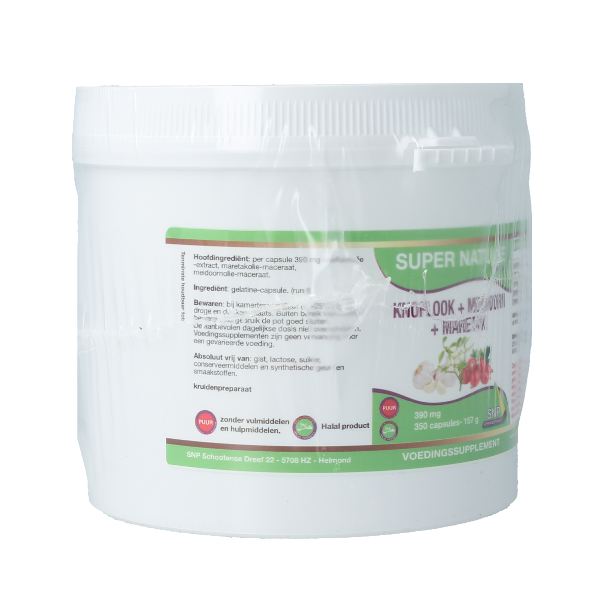 SNP Knoflook, meidoorn en maretak kruidenpreparaat in capsulevorm, natural supplement from SNP brand.