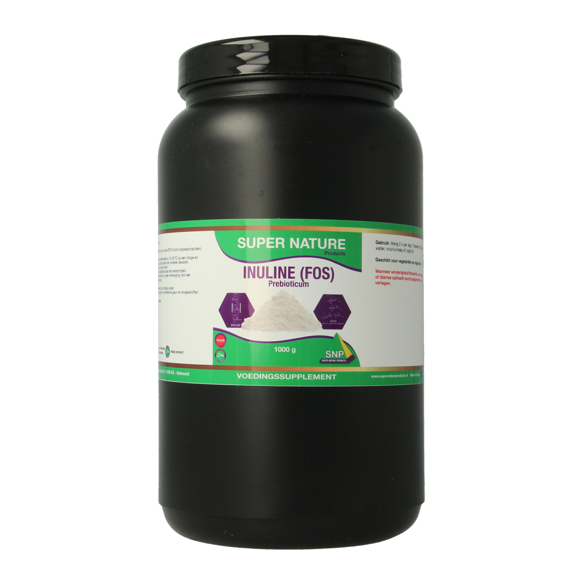 SNP Prebioticum inuline FOS powder in 1kg package, a prebiotic supplement containing beneficial micro-organisms.