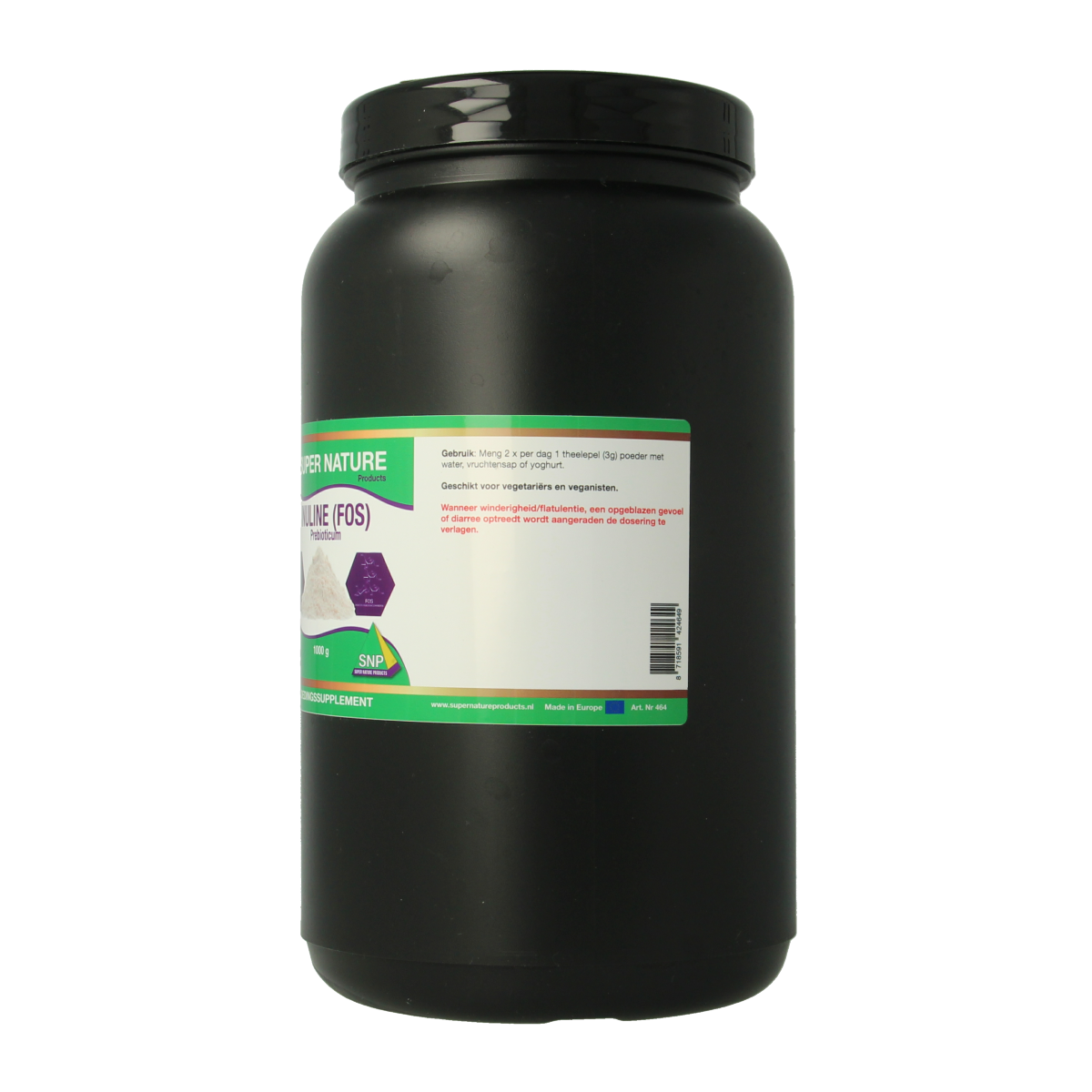 SNP Prebioticum inuline FOS supplement in a 1kg bag, featuring micro-organismen for digestive health and gut support.