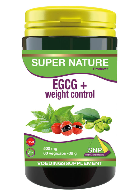 SNP EGCG+ Weight Control herbal capsules in a bottle, vegetarian dietary supplement for weight management, green capsule appearance.