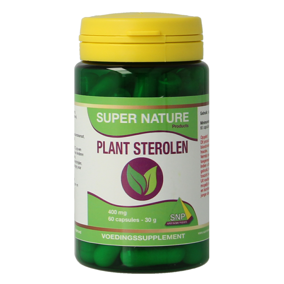 SNP Plant Sterolen capsules in a bottle, dietary supplement for plant sterols, part of SNP's herbal preparation line.