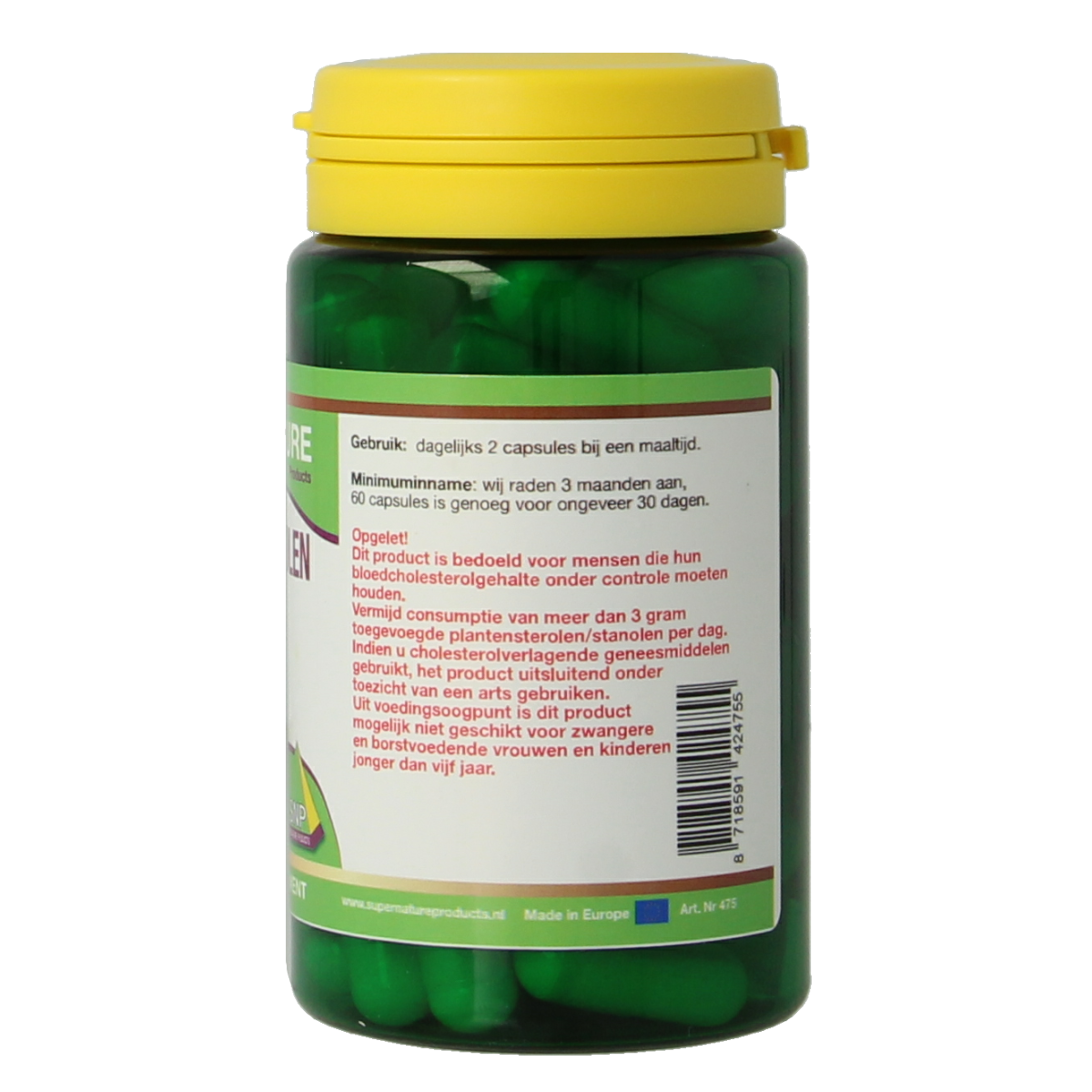SNP Plant Sterolen capsules in a bottle, dietary supplement from SNP brand, herbal preparation for health support.