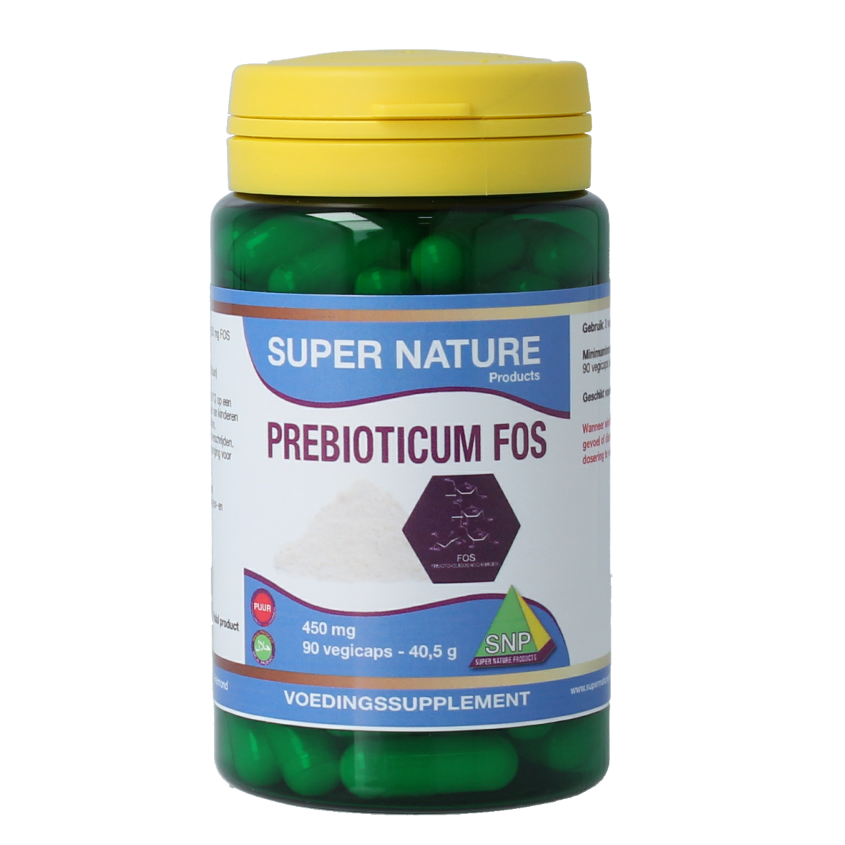 SNP Prebioticum FOS 450mg probiotic capsules with micro-organisms, 90 capsules, for digestive health.