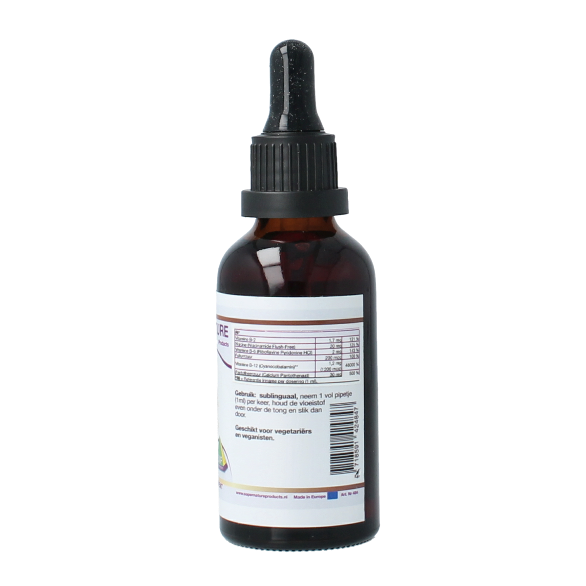 SNP Vitamin B12 B complex sublingual bottle, 60ml, showing the product label and packaging for multi-vitamin supplement.