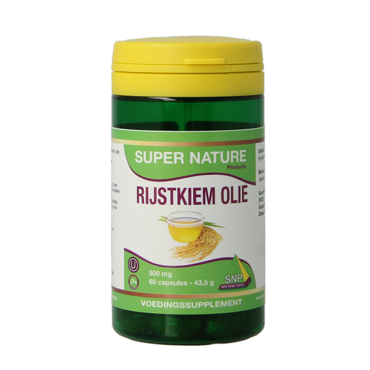 SNP Rijstkiem olie halal kosher capsules in a bottle, herbal supplement for health and wellness, natural and dietary aid.