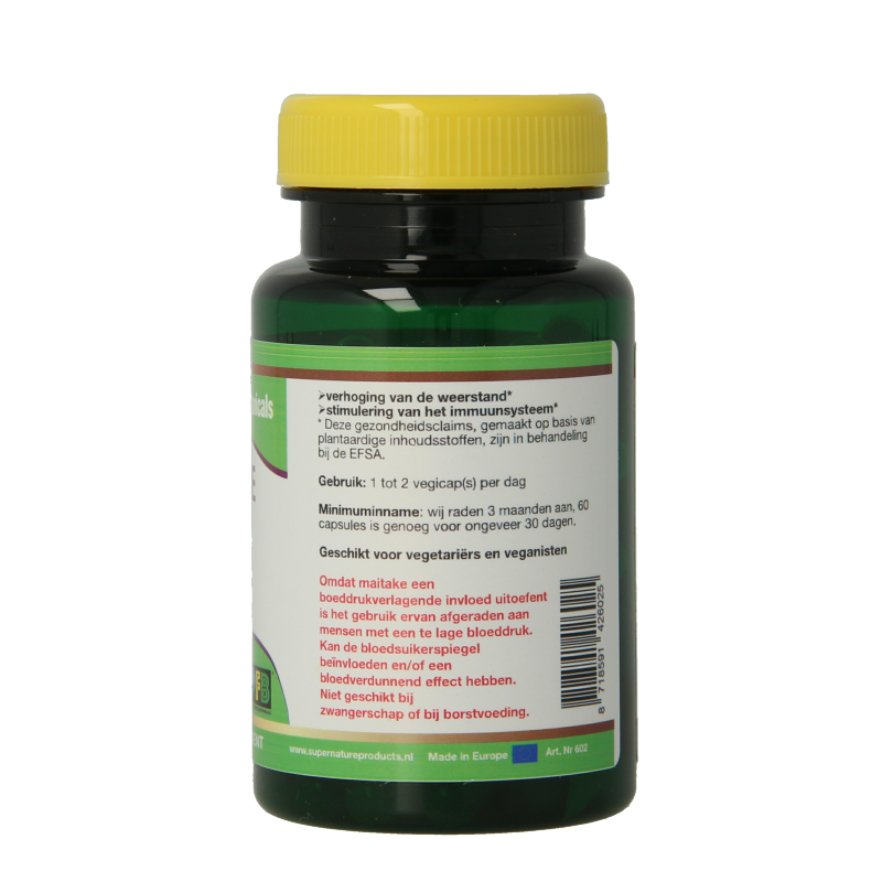 SNP Maitake fermented 400mg puur vegetarian capsules, showing the herbal supplement bottle and capsules on a white background.