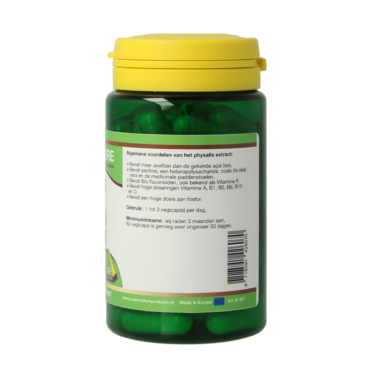 SNP Physalis 500mg vegetarian herbal capsules in a bottle, 60 count, dietary supplement for natural health support