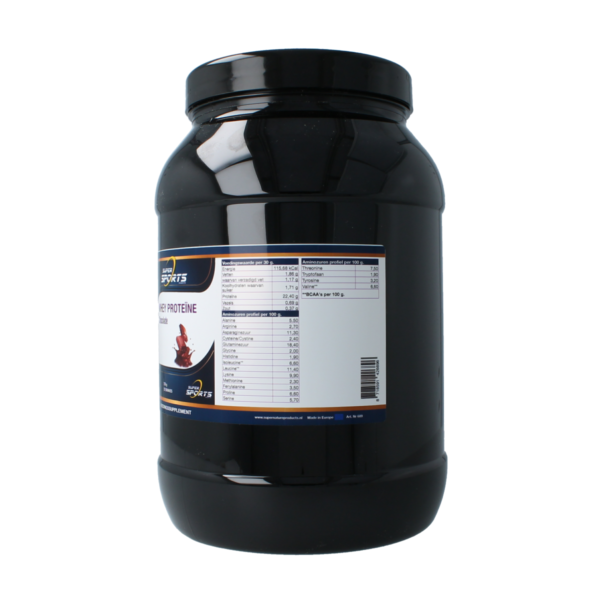 Nutritex Whey Protein Chocolate 750g container showing the label and product packaging for amino acids supplement