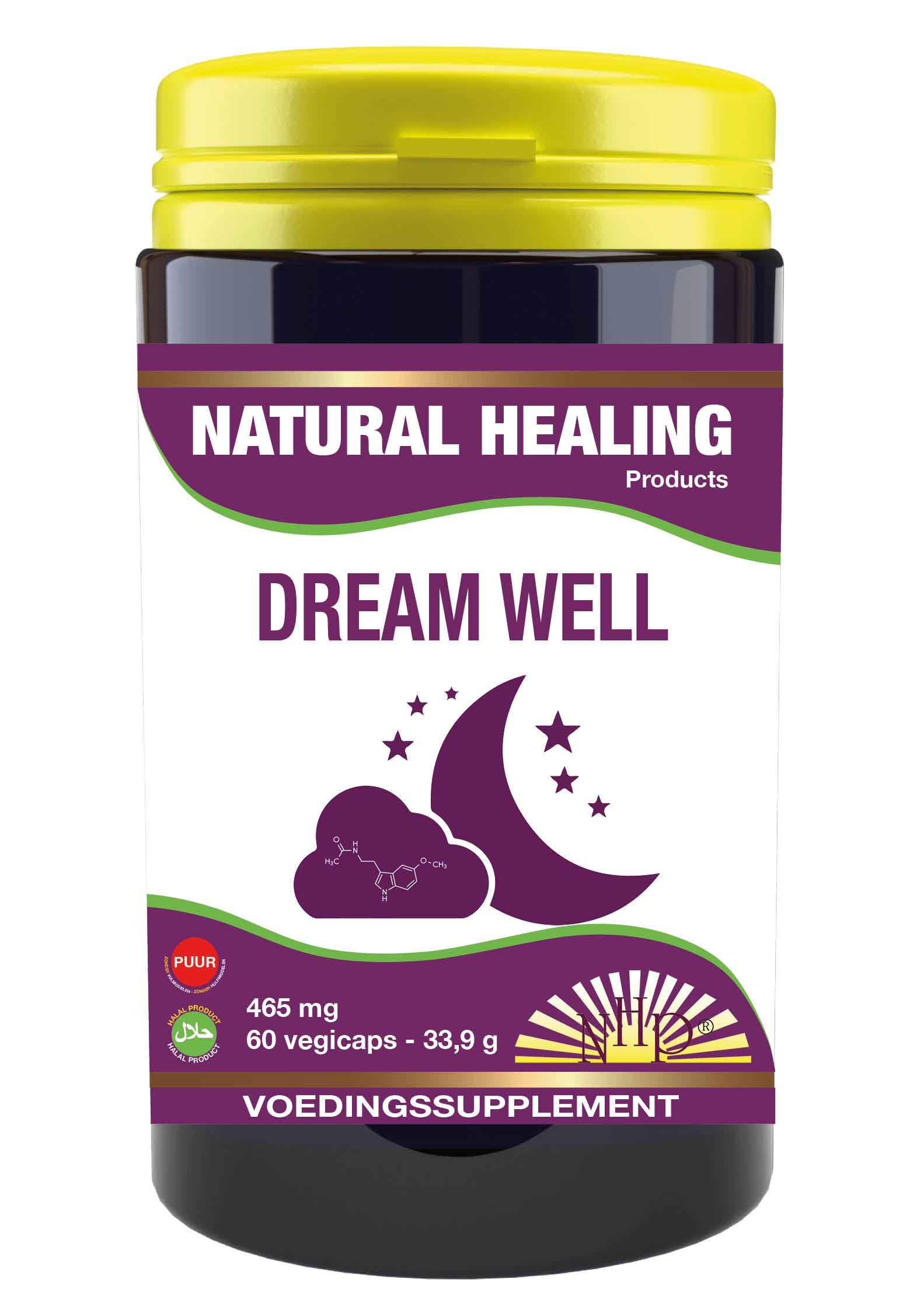 NHP Dream Well Vegicaps vegetarian herbal capsules in a blister pack, used as a herbal supplement for relaxation and sleep.