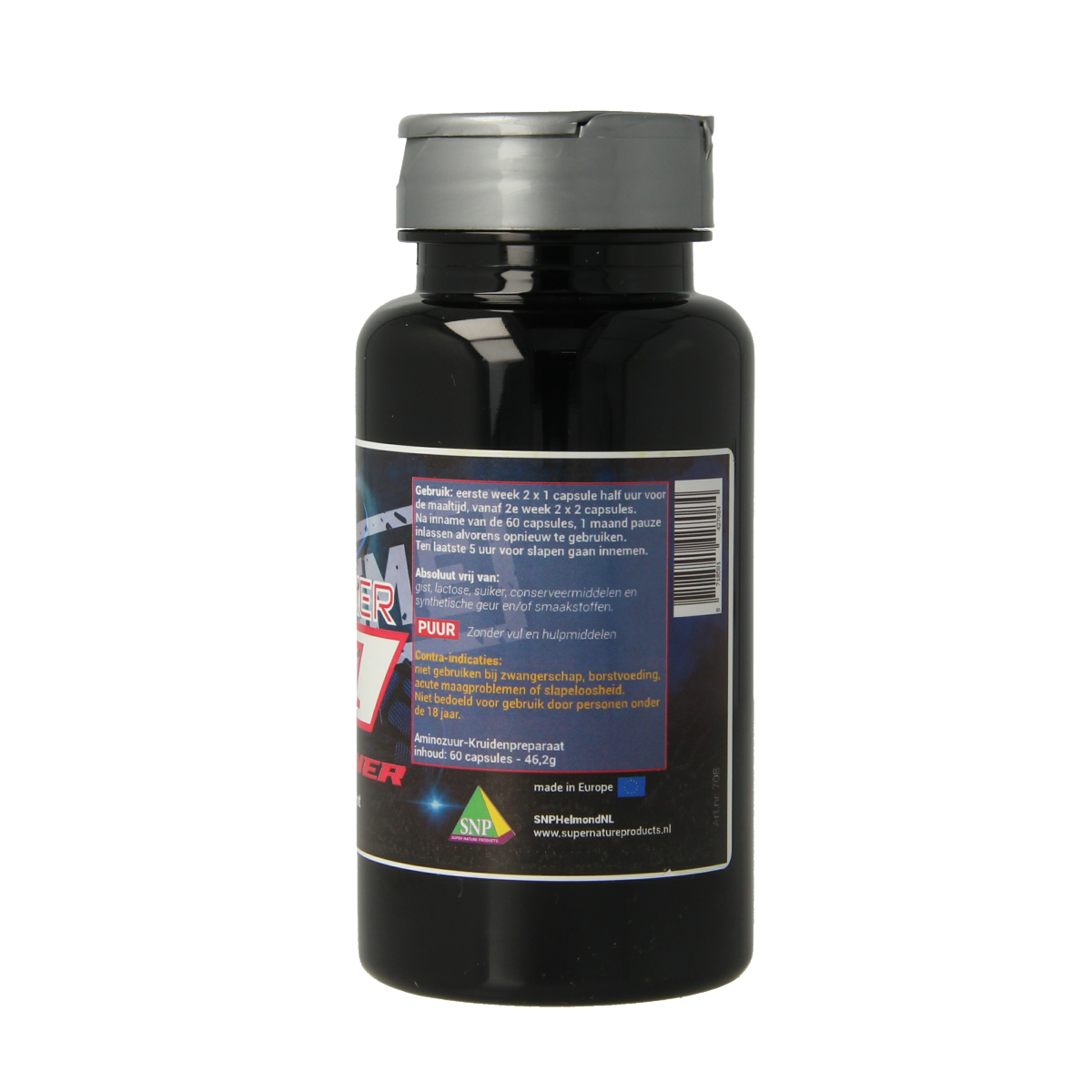 SNP Stacker 10 Fatburner Puur herbal supplement capsules in a bottle, designed for fat burning and weight management.