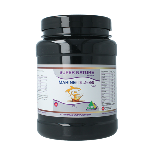 SNP Marine Collagen Peptan Puur 500g container, showing the product packaging with the SNP brand label.