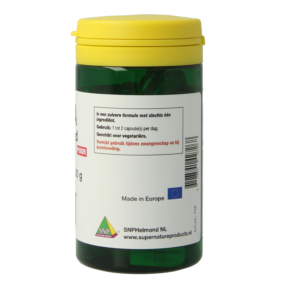 SNP Chaga fermented herbal capsules, 400 mg, vegetarian supplement in a clear bottle with a white cap.