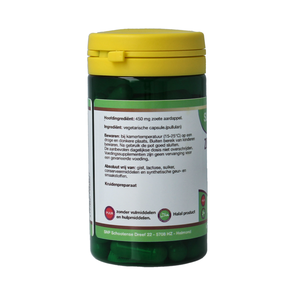 SNP Zoete aardappel puur vegetarian capsules in a bottle, herbal supplement for health and wellness.