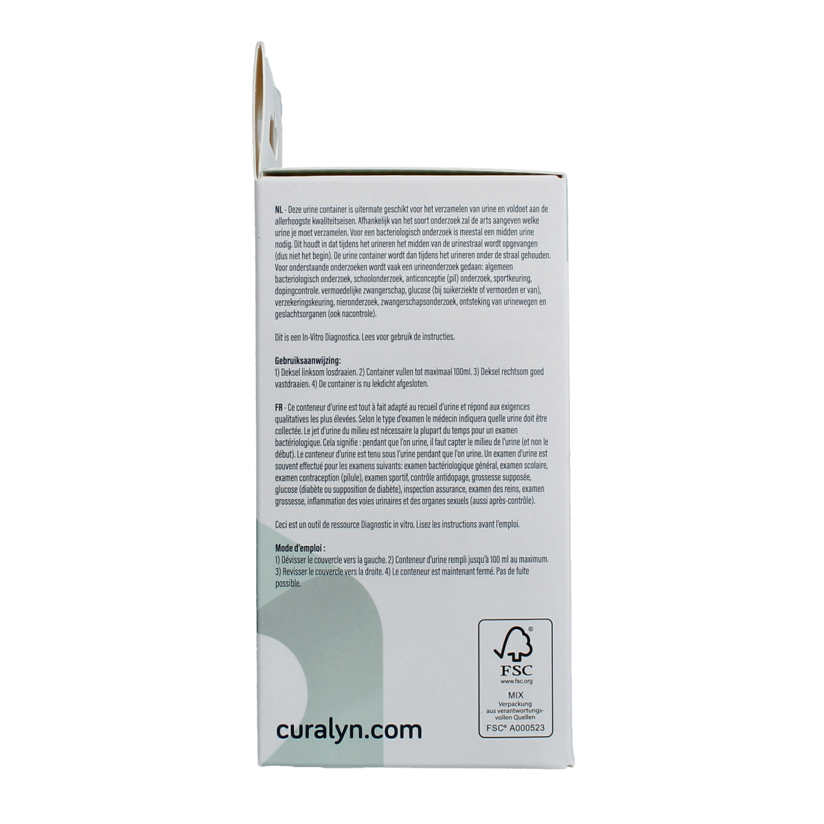 Curalyn urine container set with three sterile catheters and urine collection bottles for medical use.