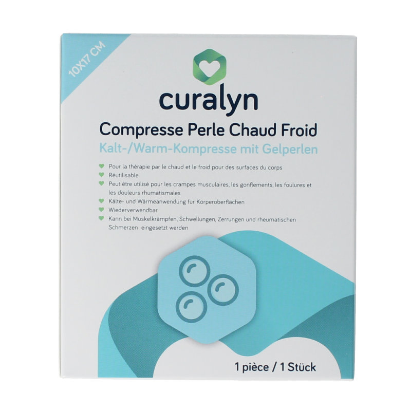 Curalyn Warm and Cold Compress in packaging, flexible soft cloth for soothing pain relief and temperature therapy.