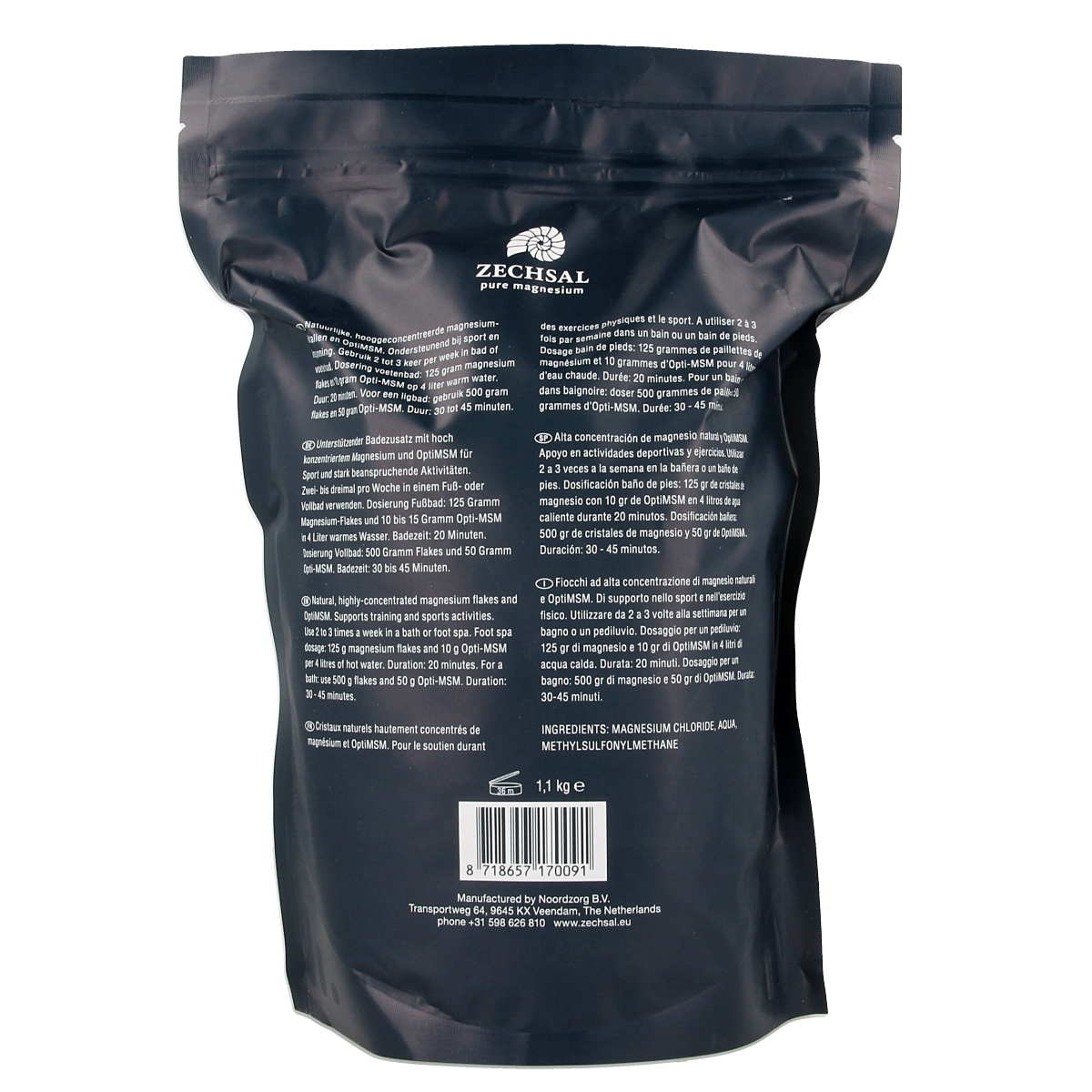 Zechsal Sport magnesium and opti MSM foot care product in a 1100g container, designed for foot skincare and muscle relaxation.