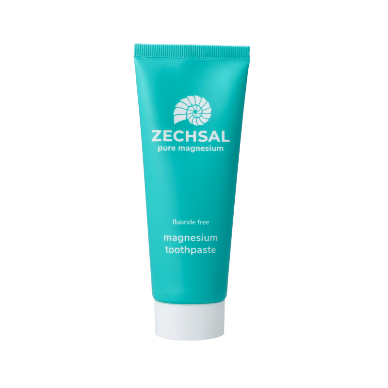 Zechsal magnesium toothpaste in 75ml tube, showing the toothpaste tube with brand name and magnesium label on the packaging.