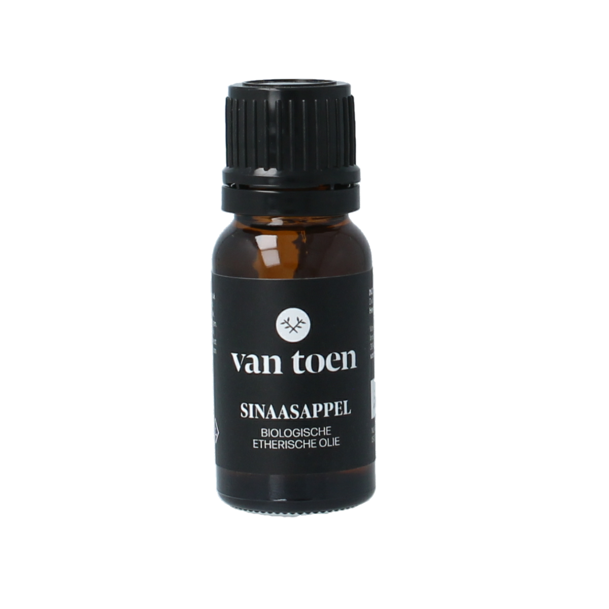 Van Toen Sinaasappelzoet bio essential oil bottle, 10ml, with orange-colored label and cap, highlighting natural citrus scent.