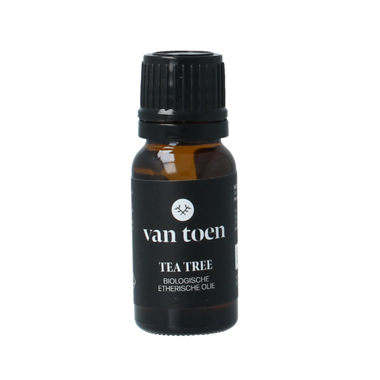 Van Toen Tea Tree Bio essential oil bottle, 10ml, natural therapeutic grade oil for skin and aromatherapy use.