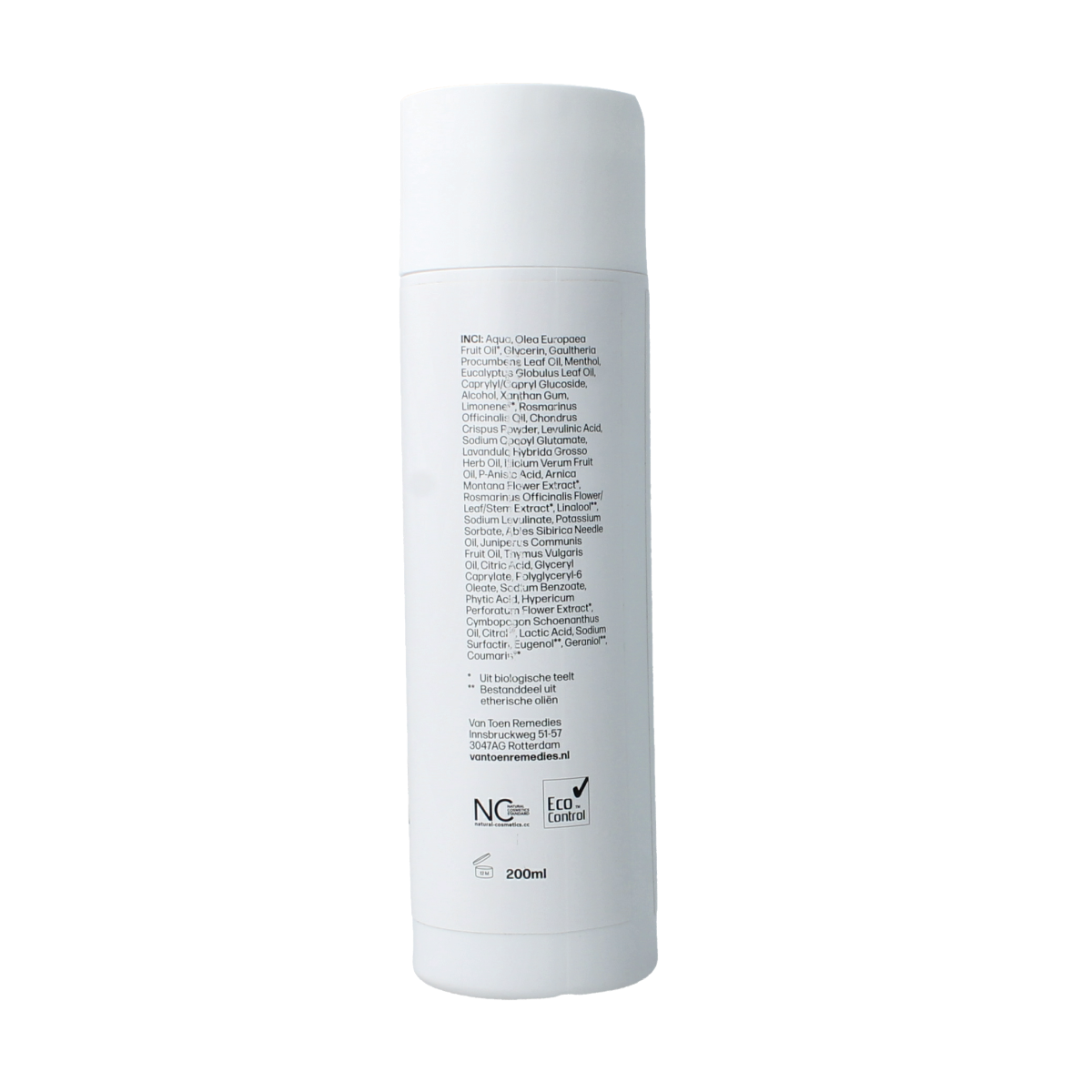 Van Toen Spierenspul 200ml, muscle and joint care product in a clear plastic bottle with a white cap.