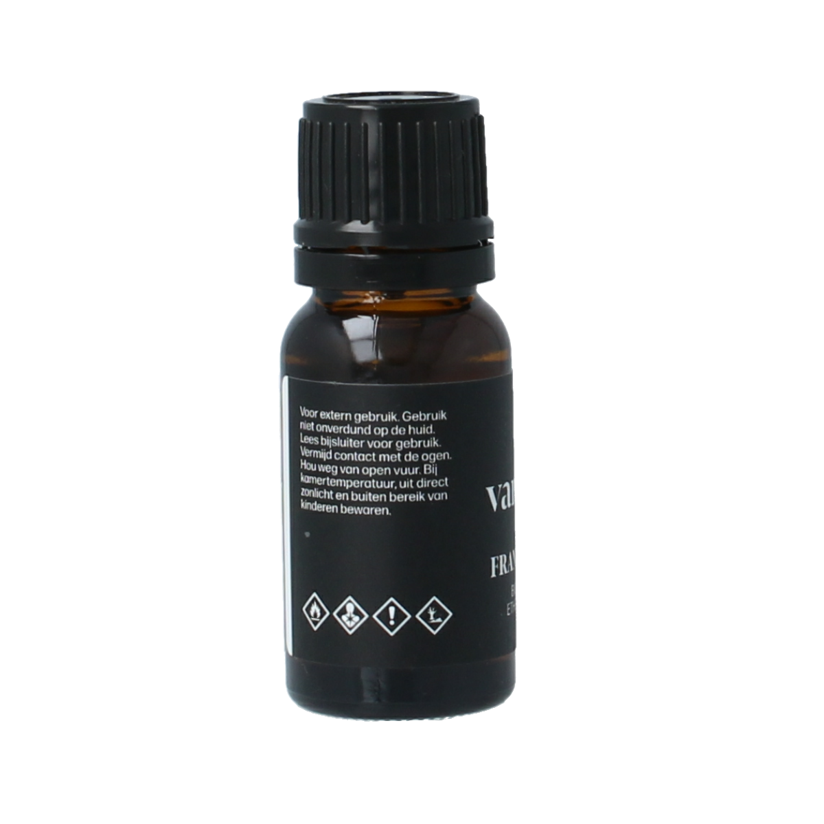 Van Toen organic frankincense essential oil in a 10ml bottle, featuring a clear label and amber glass container.