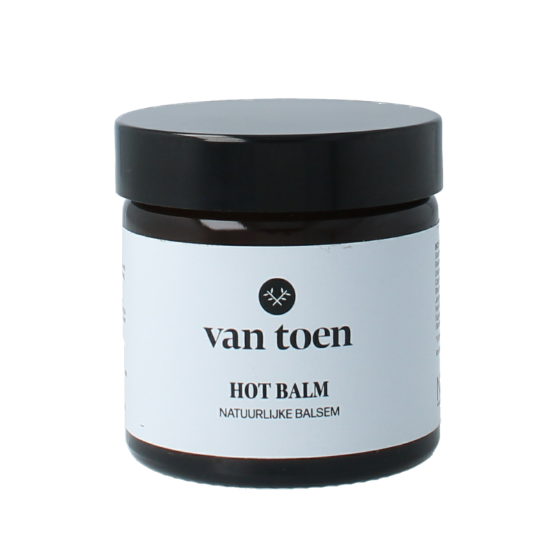 Van Toen Hot balm 55ml for muscle and joint care, showing the container with bright packaging and product label.